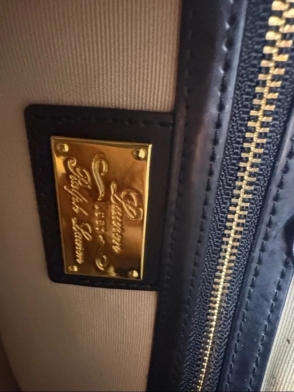 Ralph Lauren Black Patent Leather Tote Bag with Gold Hardware